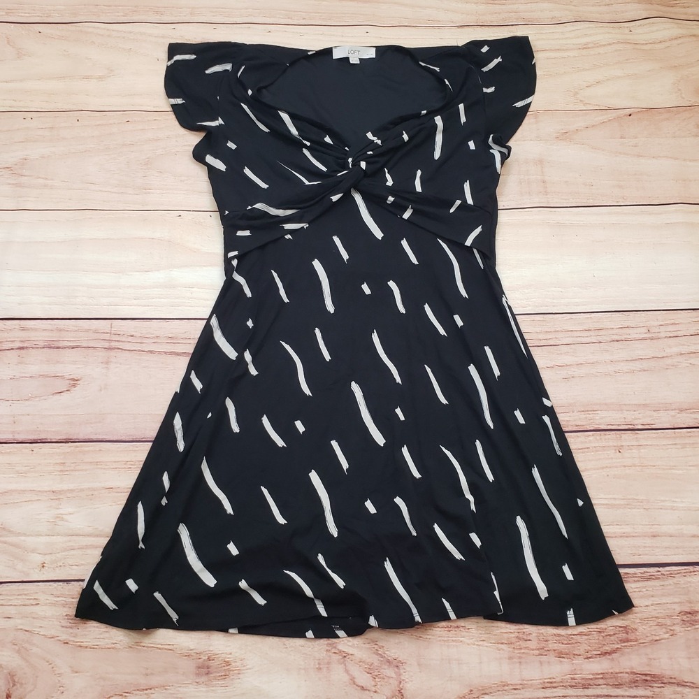 Loft Dress Womens Medium Petite Black White Mini A-line Casual Short Ladies A1